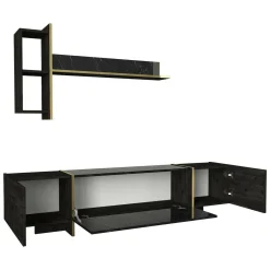 Mobili Porta Tv|Salotto > Dmora Mobile TV nero e oro 180x32x45h cm 3 ante - Beinasco Oro, Nero