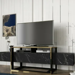 Mobile TV nero e oro 160x46x49h cm in legno - Jo