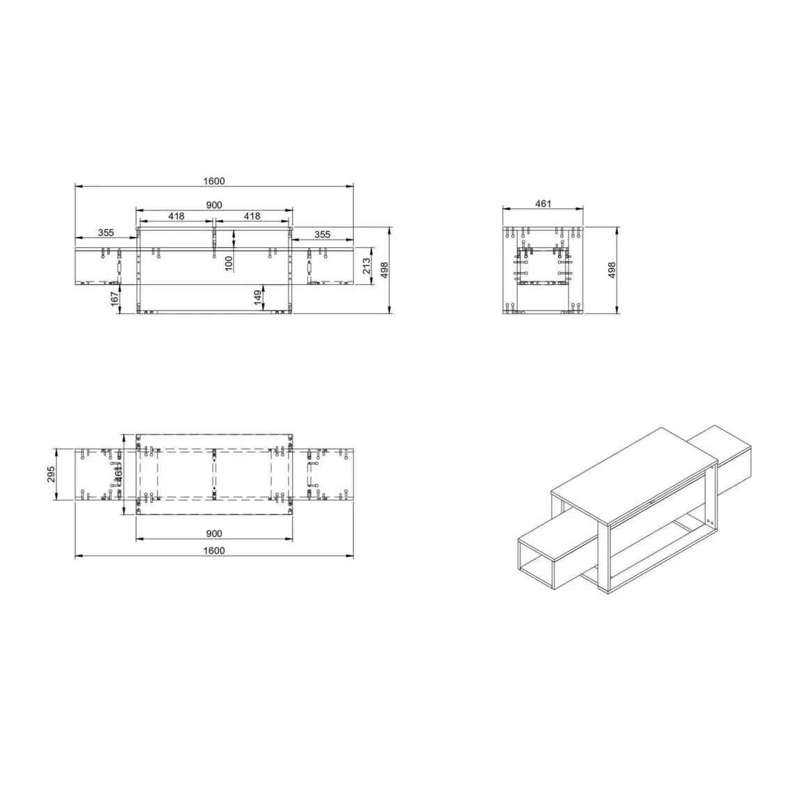 Mobile TV nero e oro 160x46x49h cm in legno - Jo