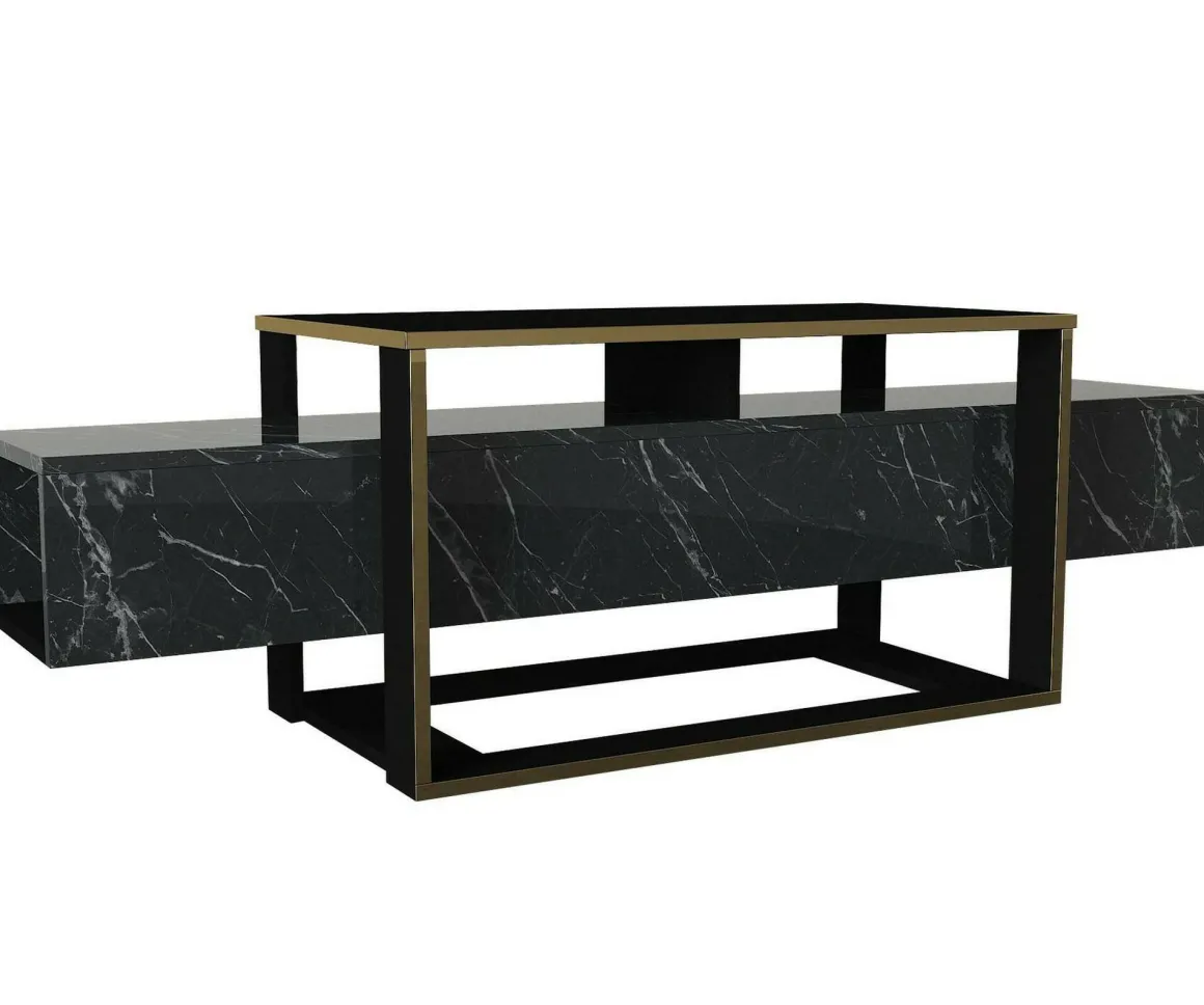 Mobile TV nero e oro 160x46x49h cm in legno - Jo