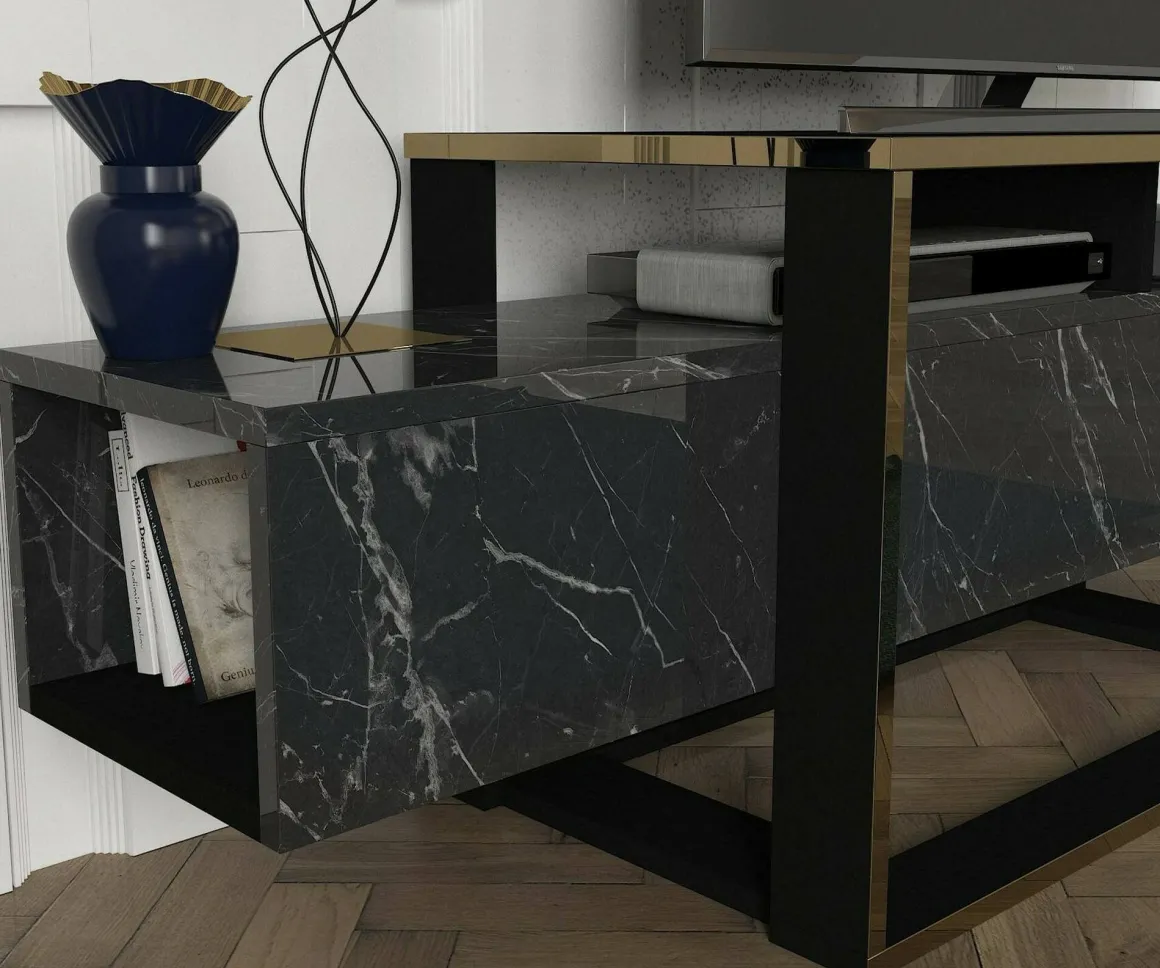 Mobile TV nero e oro 160x46x49h cm in legno - Jo