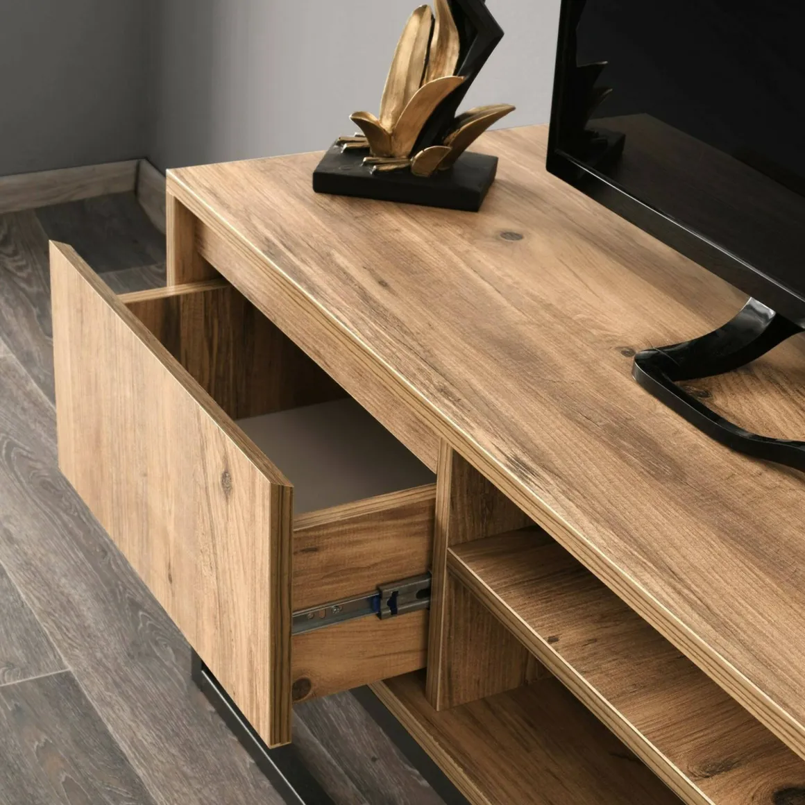 Mobili Porta Tv|Salotto > Dmora Mobile TV nero e quercia 180x40x50h cm in legno - Kira Marrone, Nero Quercia