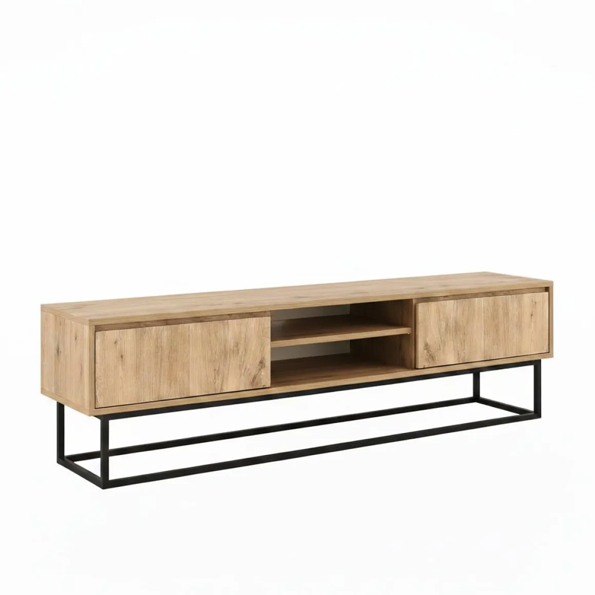 Mobili Porta Tv|Salotto > Dmora Mobile TV nero e quercia 180x40x50h cm in legno - Kira Marrone, Nero Quercia