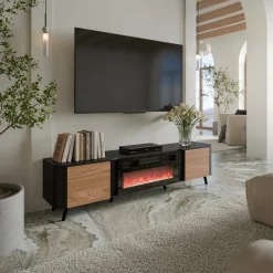 Mobile TV nero,noce 190x40x58h cm 2 ante - Vicino