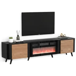 Mobile TV nero,noce 190x40x58h cm 2 ante - Vicino