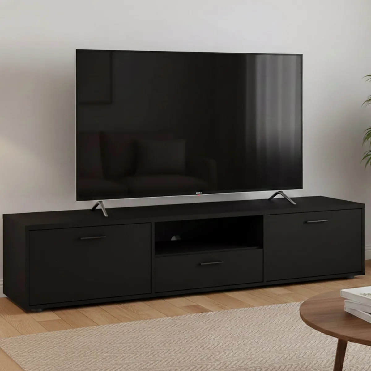 Mobili Porta Tv > Dmora Mobile TV 177x39x38h cm 2 ante e 1 cassetto - Giaele Nero