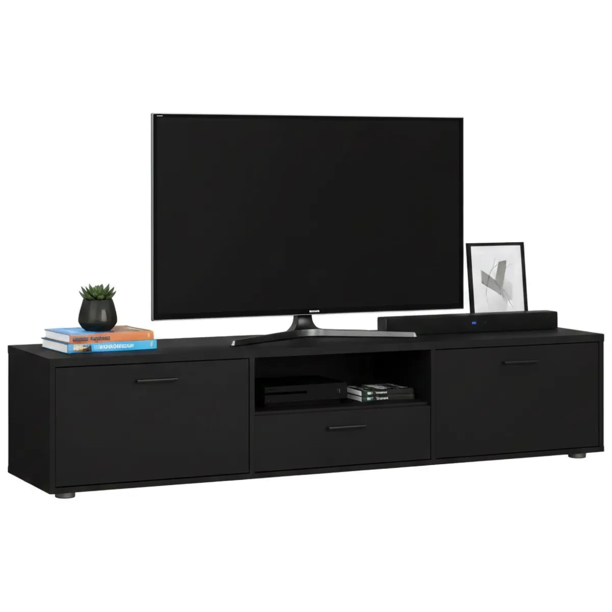 Mobili Porta Tv > Dmora Mobile TV 177x39x38h cm 2 ante e 1 cassetto - Giaele Nero