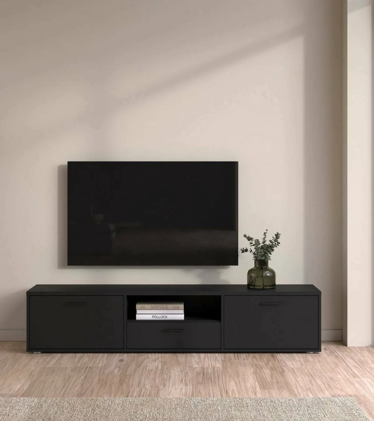 Mobili Porta Tv > Dmora Mobile TV 177x39x38h cm 2 ante e 1 cassetto - Giaele Nero