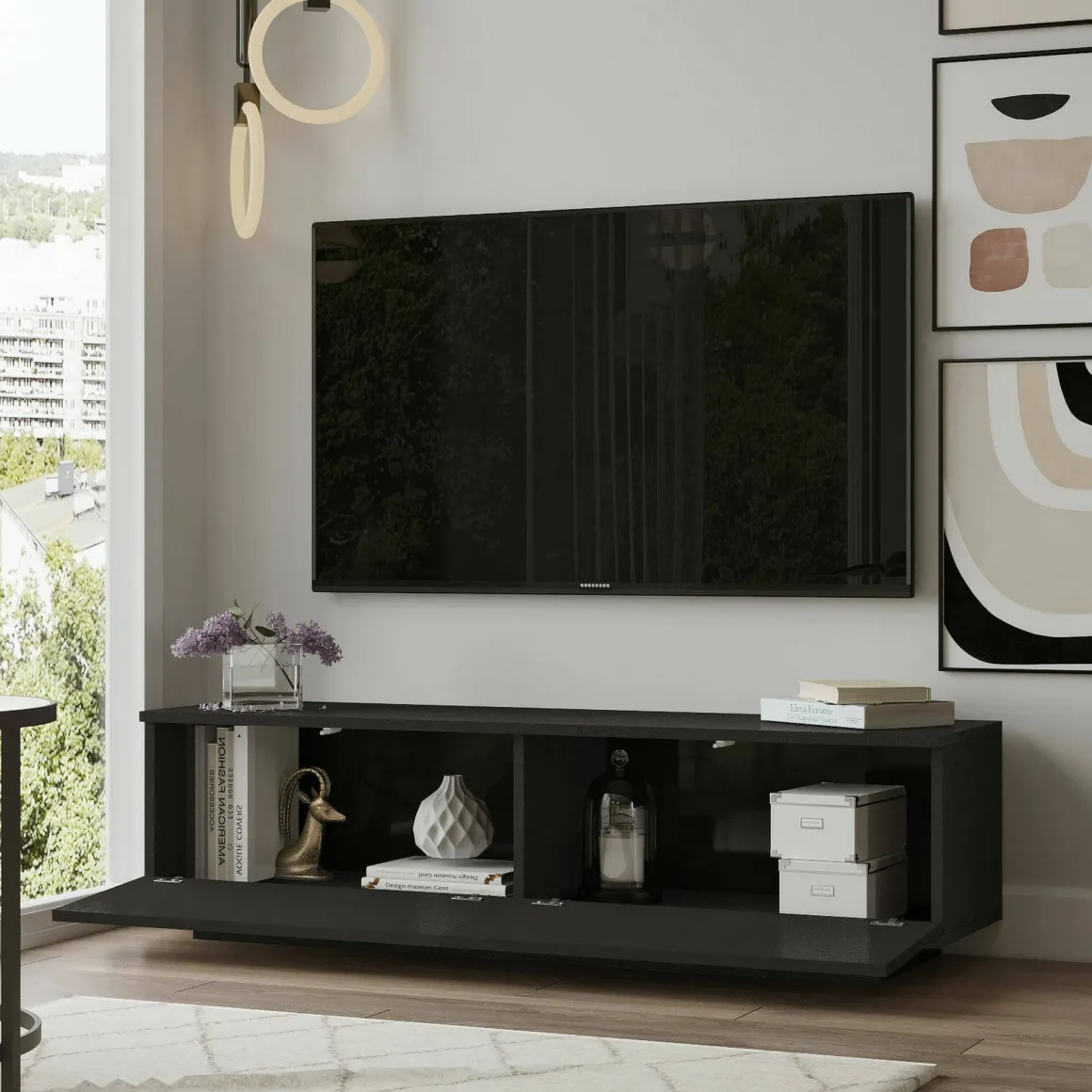 Mobile TV nero 140x35x38h cm 2 ante - Goro
