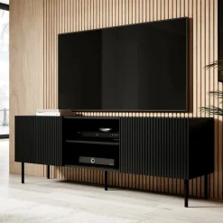 Mobili Porta Tv > Dmora Mobile TV 150x42x52h cm 3 ante - Molini Nero