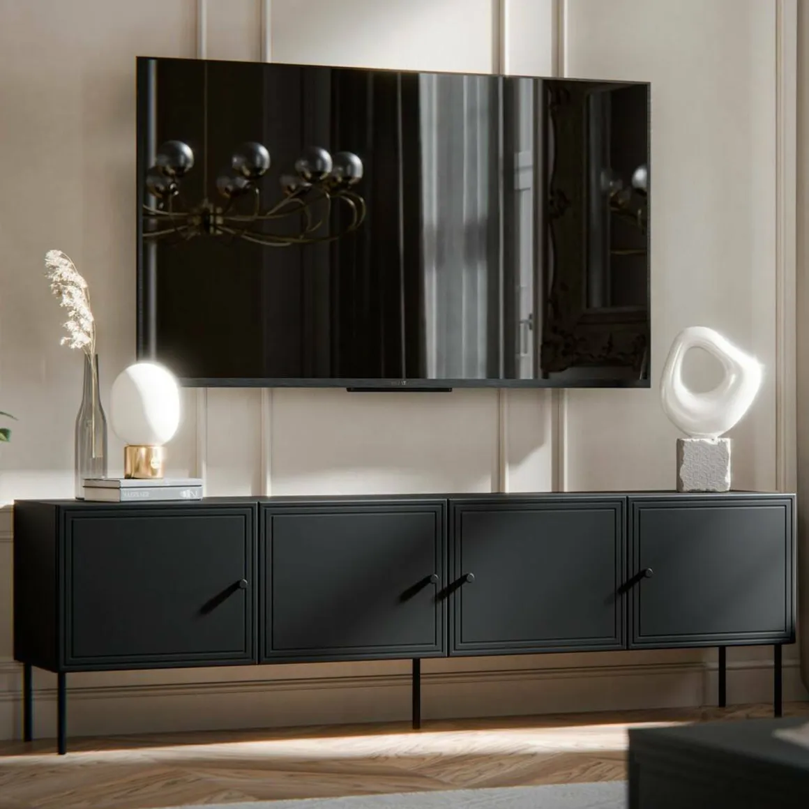 Mobile TV nero 201x40x60h cm 4 ante - Piode