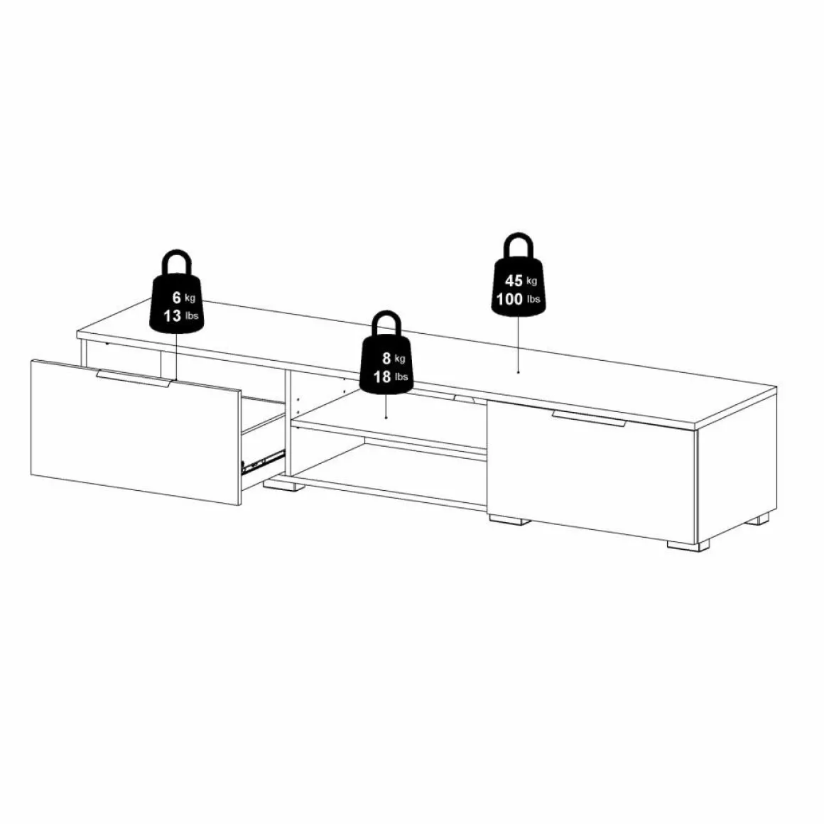 Mobile TV nero 172x39x33h cm in legno - Ammiro