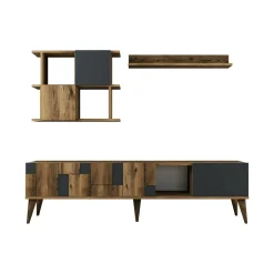 Mobili Porta Tv|Salotto > Dmora Mobile TV noce e antracite 180x33x48h cm 4 ante - Dora Nero Antracite, Marrone Noce