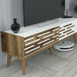 Mobili Porta Tv|Salotto > Dmora Mobile TV noce e bianco 140x45x35h cm 2 ante - Arsiero Bianco, Marrone Noce