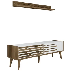 Mobili Porta Tv|Salotto > Dmora Mobile TV noce e bianco 140x45x35h cm 2 ante - Arsiero Bianco, Marrone Noce