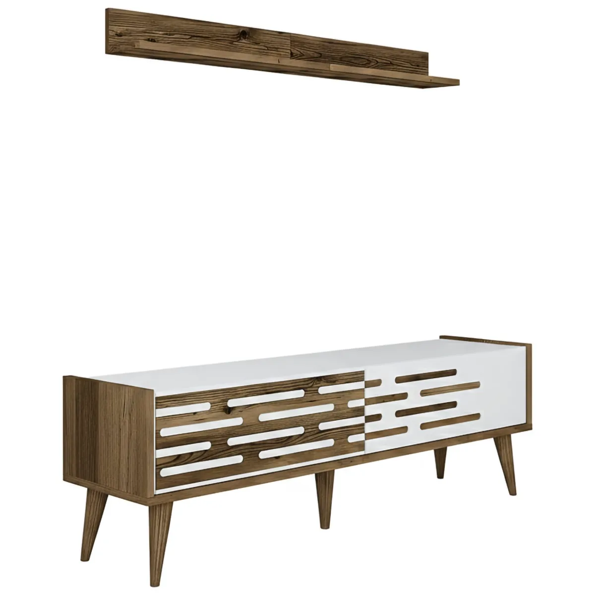Mobili Porta Tv|Salotto > Dmora Mobile TV noce e bianco 140x45x35h cm 2 ante - Arsiero Bianco, Marrone Noce