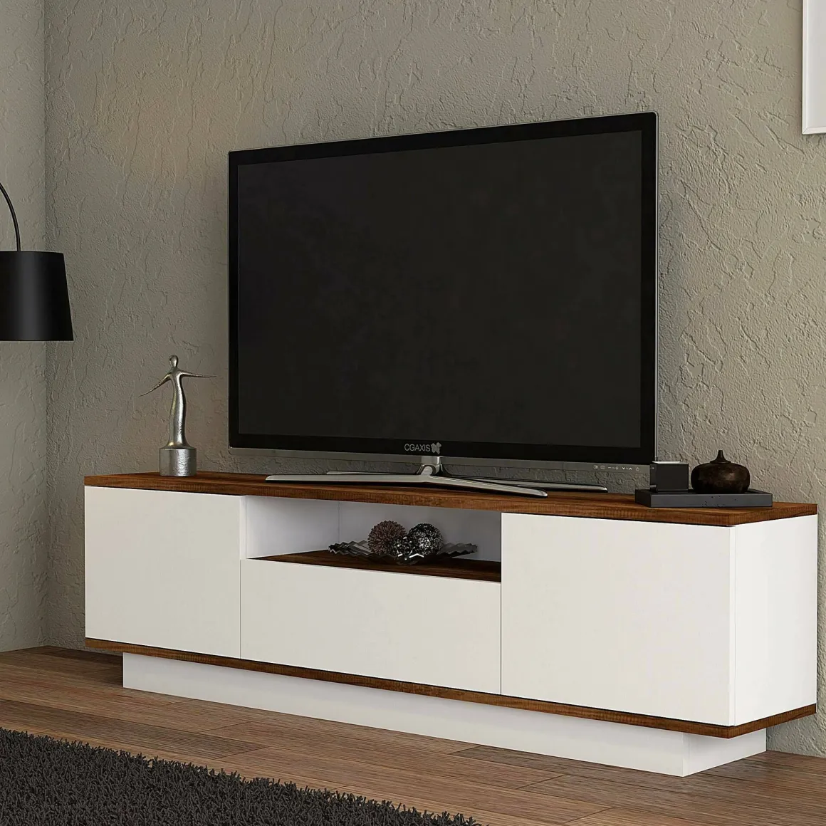 Mobili Porta Tv|Salotto > Dmora Mobile TV noce e bianco 160x35x56h cm 3 ante - Drusilla Bianco, Marrone Noce