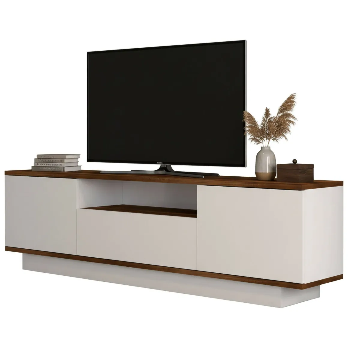 Mobili Porta Tv|Salotto > Dmora Mobile TV noce e bianco 160x35x56h cm 3 ante - Drusilla Bianco, Marrone Noce