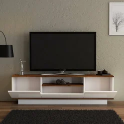 Mobili Porta Tv|Salotto > Dmora Mobile TV noce e bianco 160x35x56h cm 3 ante - Drusilla Bianco, Marrone Noce