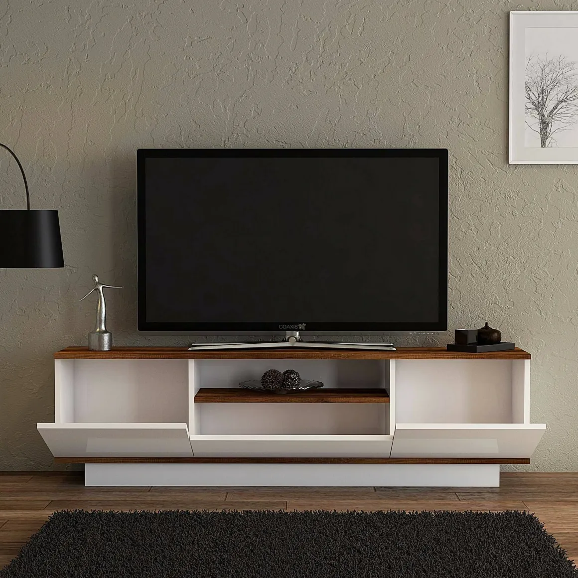 Mobili Porta Tv|Salotto > Dmora Mobile TV noce e bianco 160x35x56h cm 3 ante - Drusilla Bianco, Marrone Noce