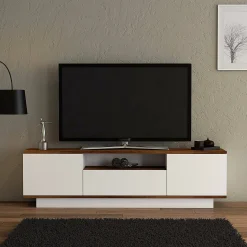 Mobili Porta Tv|Salotto > Dmora Mobile TV noce e bianco 160x35x56h cm 3 ante - Drusilla Bianco, Marrone Noce