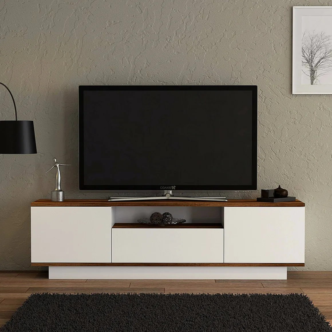 Mobili Porta Tv|Salotto > Dmora Mobile TV noce e bianco 160x35x56h cm 3 ante - Drusilla Bianco, Marrone Noce