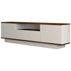 Mobili Porta Tv|Salotto > Dmora Mobile TV noce e bianco 160x35x56h cm 3 ante - Drusilla Bianco, Marrone Noce