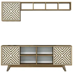 Mobili Porta Tv|Salotto > Dmora Mobile TV noce e bianco 160x35x56h cm 3 ante - Drusilla Bianco, Marrone Noce