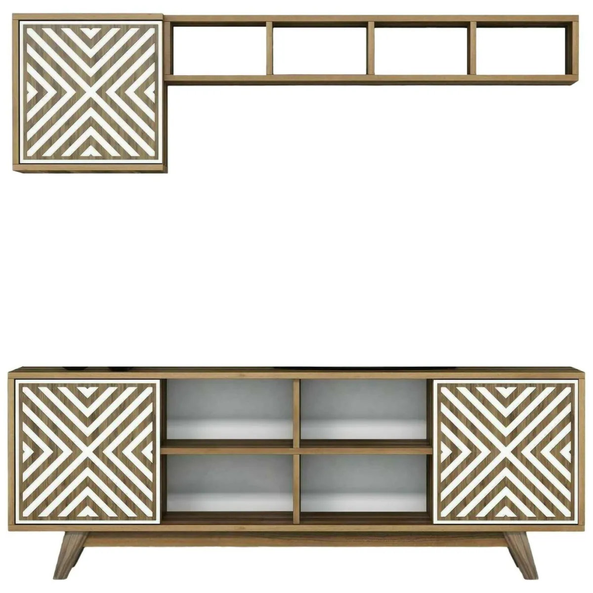 Mobili Porta Tv|Salotto > Dmora Mobile TV noce e bianco 160x35x56h cm 3 ante - Drusilla Bianco, Marrone Noce