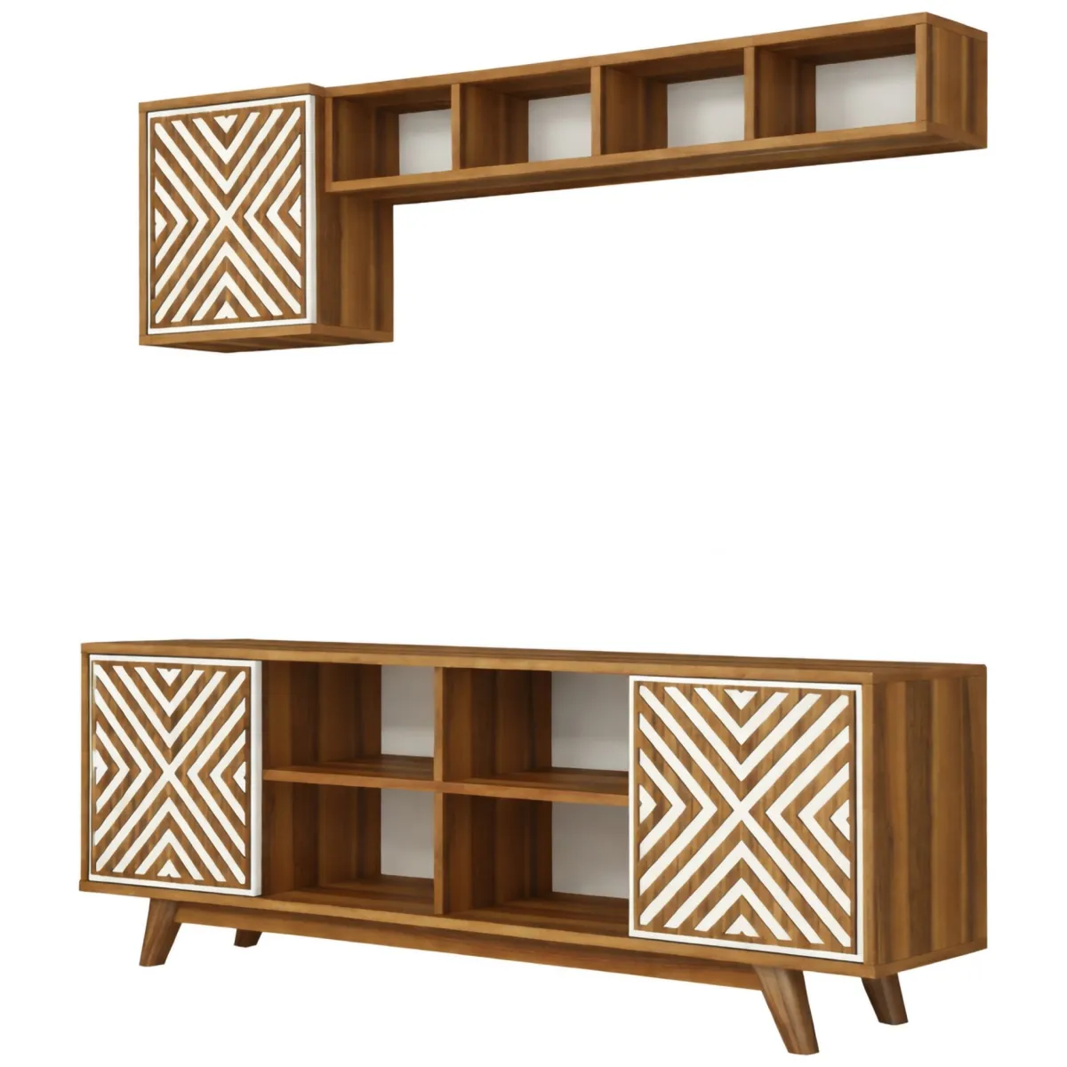 Mobili Porta Tv|Salotto > Dmora Mobile TV noce e bianco 160x35x56h cm 3 ante - Drusilla Bianco, Marrone Noce