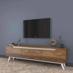 Mobile TV noce e bianco 180x35x48h cm 3 ante - Apatite
