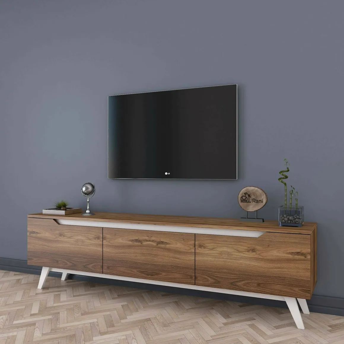 Mobile TV noce e bianco 180x35x48h cm 3 ante - Apatite