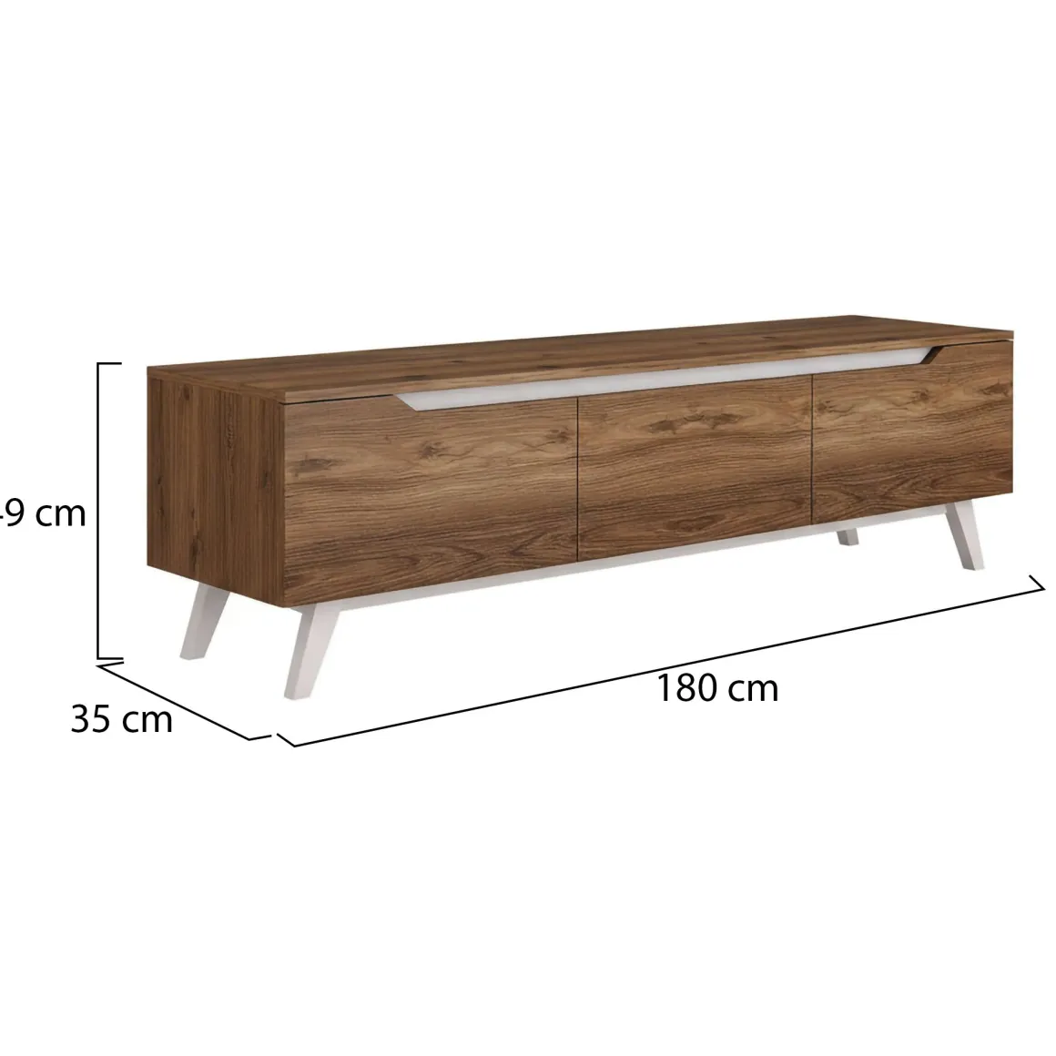 Mobile TV noce e bianco 180x35x48h cm 3 ante - Apatite