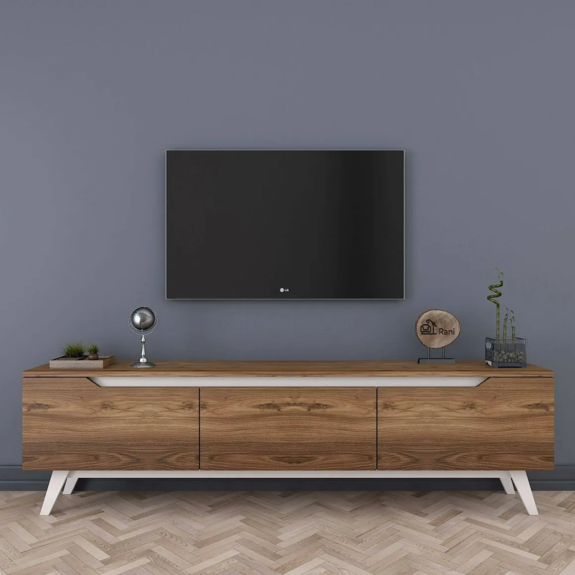 Mobile TV noce e bianco 180x35x48h cm 3 ante - Apatite