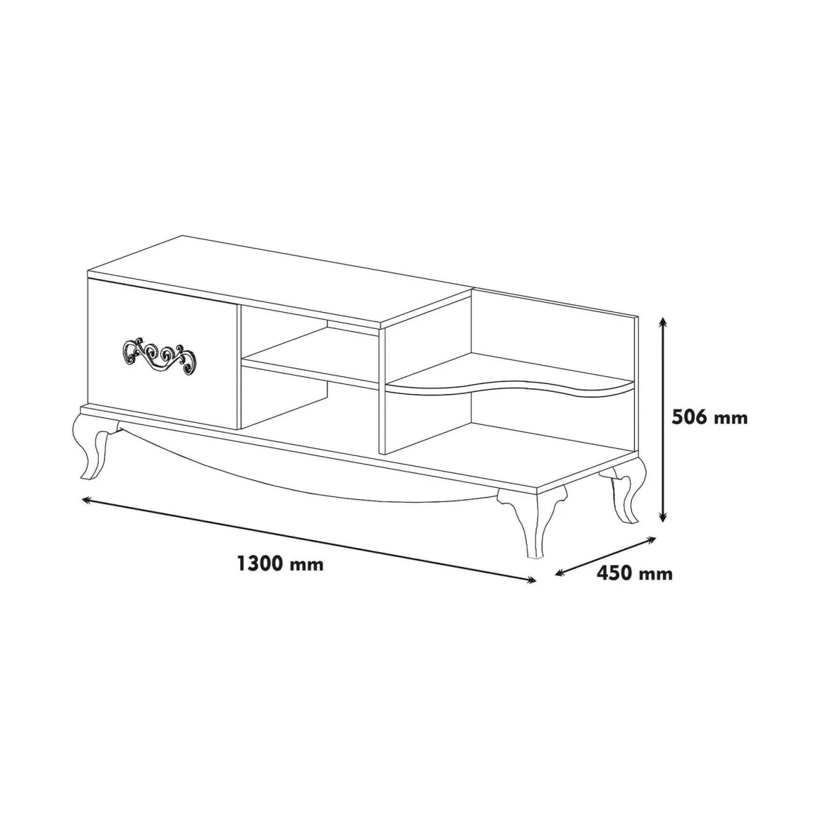 Mobile TV noce e bianco 130x45x50h cm in legno - Assolo