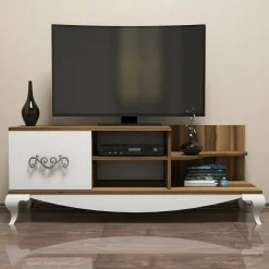 Mobile TV noce e bianco 130x45x50h cm in legno - Assolo