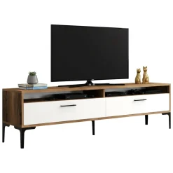 Mobili Porta Tv|Salotto > Dmora Mobile TV noce e bianco 47x35x180h cm modulabile - Angiari Bianco, Marrone Noce