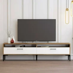 Mobili Porta Tv|Salotto > Dmora Mobile TV noce e bianco 47x35x180h cm modulabile - Angiari Bianco, Marrone Noce