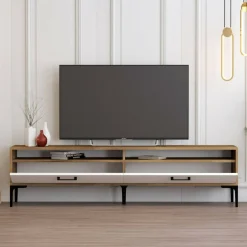 Mobili Porta Tv|Salotto > Dmora Mobile TV noce e bianco 47x35x180h cm modulabile - Angiari Bianco, Marrone Noce