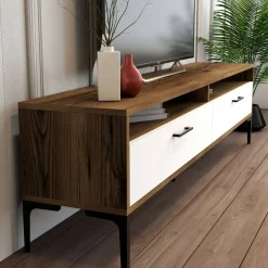 Mobili Porta Tv|Salotto > Dmora Mobile TV noce e bianco 47x35x180h cm modulabile - Angiari Bianco, Marrone Noce
