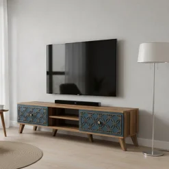 Mobile TV noce e blu 180x35x44h cm 2 ante - Albonese