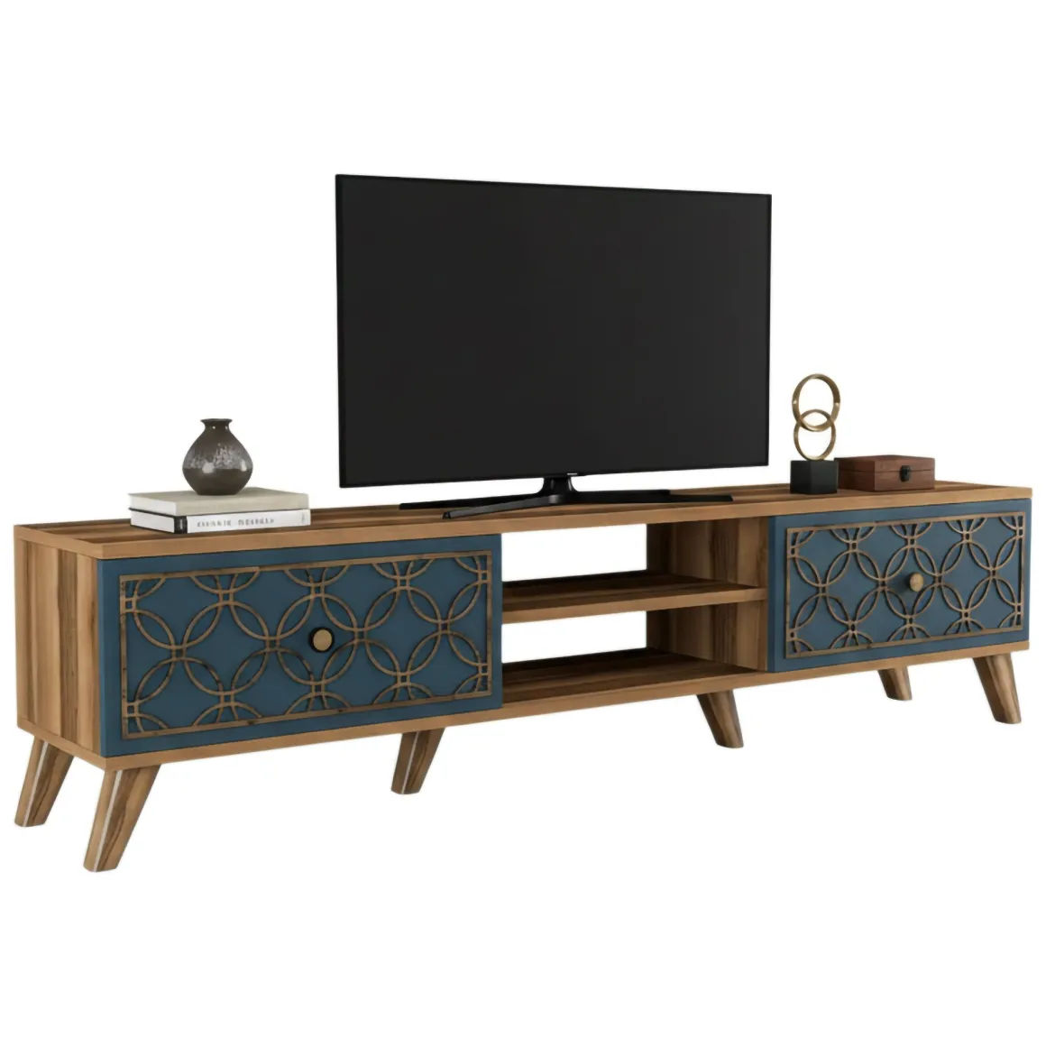 Mobile TV noce e blu 180x35x44h cm 2 ante - Albonese