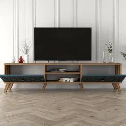 Mobile TV noce e blu 180x35x44h cm 2 ante - Albonese