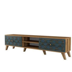 Mobile TV noce e blu 180x35x44h cm 2 ante - Albonese