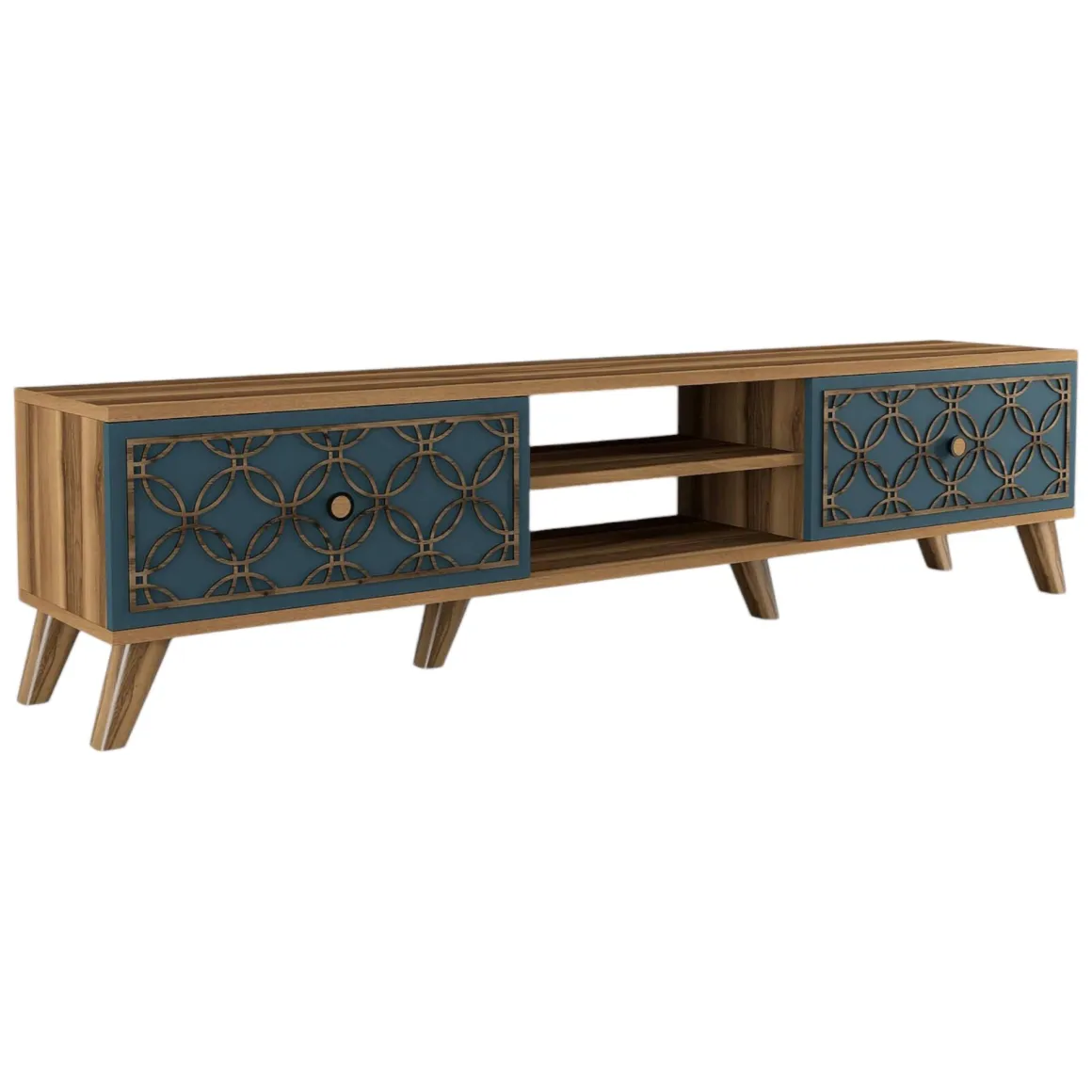 Mobile TV noce e blu 180x35x44h cm 2 ante - Albonese