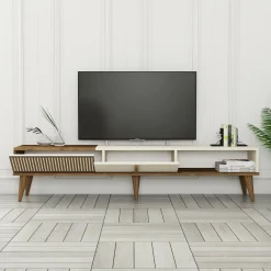 Mobili Porta Tv > Dmora Mobile TV noce e crema 180x35x40h cm 2 ante - Gordon Bianco Crema, Marrone Noce