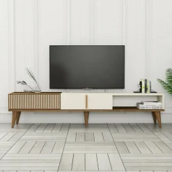 Mobili Porta Tv > Dmora Mobile TV noce e crema 180x35x40h cm 2 ante - Gordon Bianco Crema, Marrone Noce