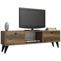 Mobili Porta Tv|Salotto > Dmora Mobile TV noce e nero 140x40x50h cm 2 ante e 3 cassetti - Iginia Nero, Marrone Noce