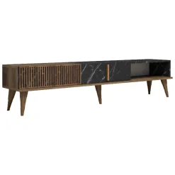 Mobili Porta Tv > Dmora Mobile TV noce e nero 180x35x40h cm in legno - Gordon Nero, Marrone Noce