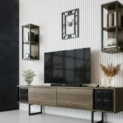 Mobili Porta Tv|Salotto > Dmora Mobile TV noce e nero 180x30x48h cm modulabile - Axa Nero, Marrone Noce